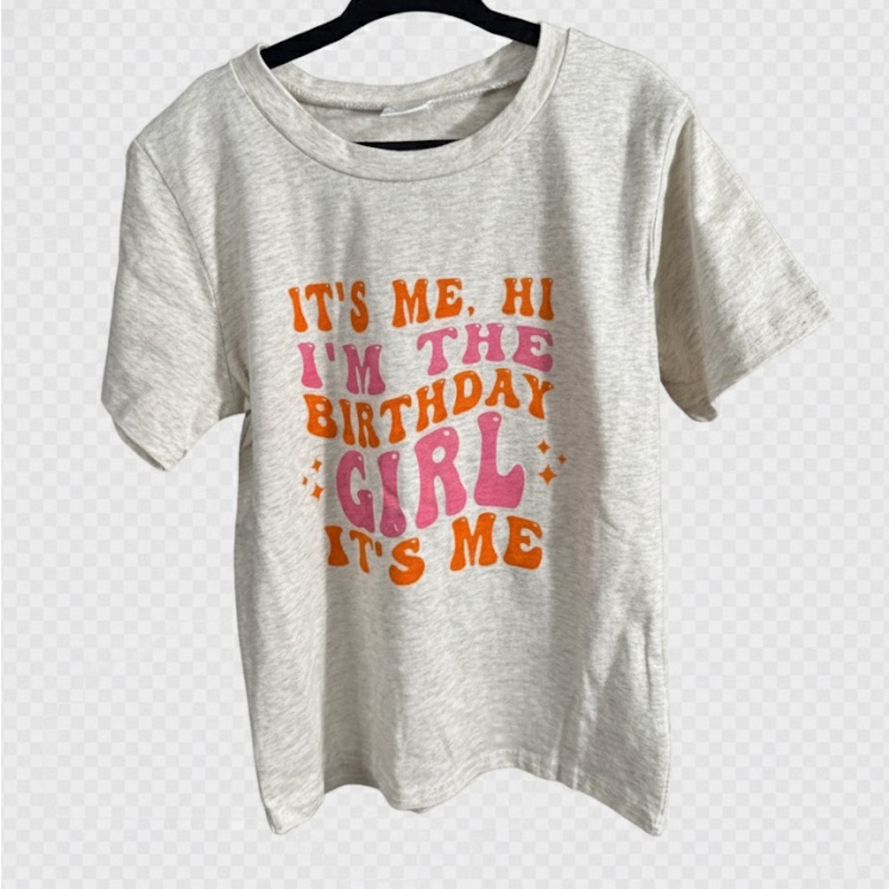 Kids Fun Birthday Tee - Cream‎ with Pink and Orange Design-Taylor Swift Inspired